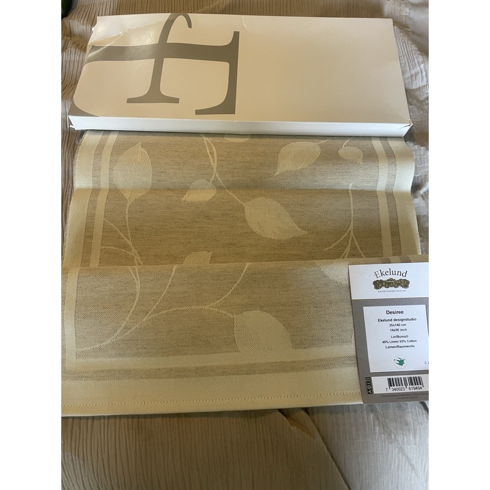 Ekelund Swedish Table Runner Linen & Cotton Beige Ivory‎ Floral 14"x 56" NEW